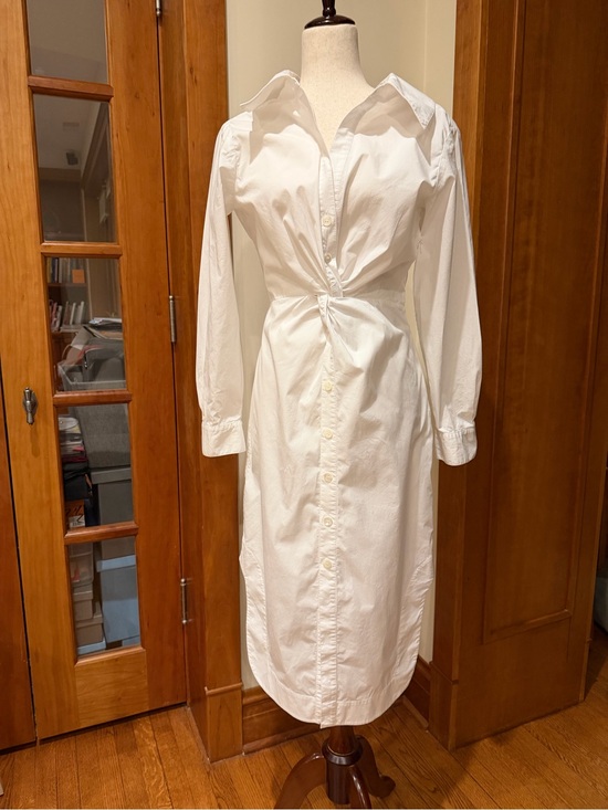 STAUD Dresses & Skirts - STAUD White Long-Sleeve Twist-Waist Shirt Dress